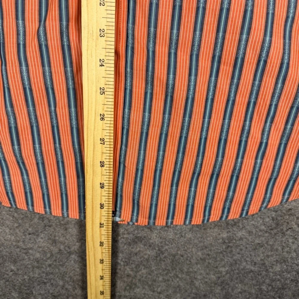 Robert Graham Mens XL Orange Blue‎ Striped Long Sleeve Button Down Floral Trim